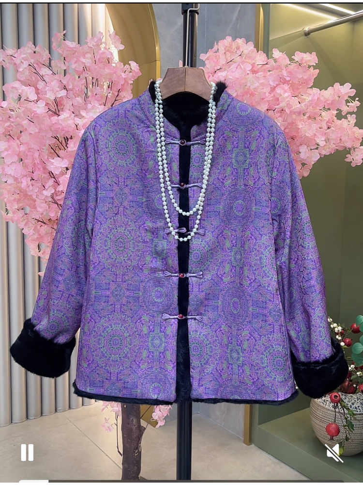2025冬季上新新中式国风两面穿貂绒外套紫色
