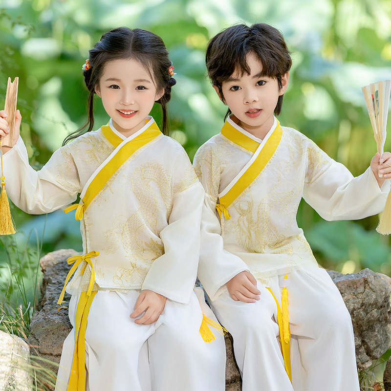 女中国风男汉服古装男童古风春秋国学服幼儿园小学生中国龙