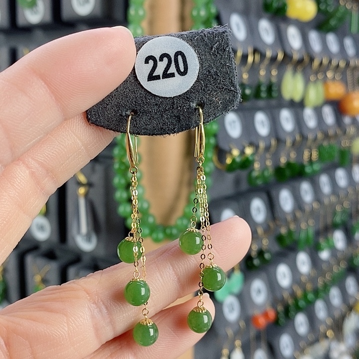 和田玉耳饰18K金镶嵌