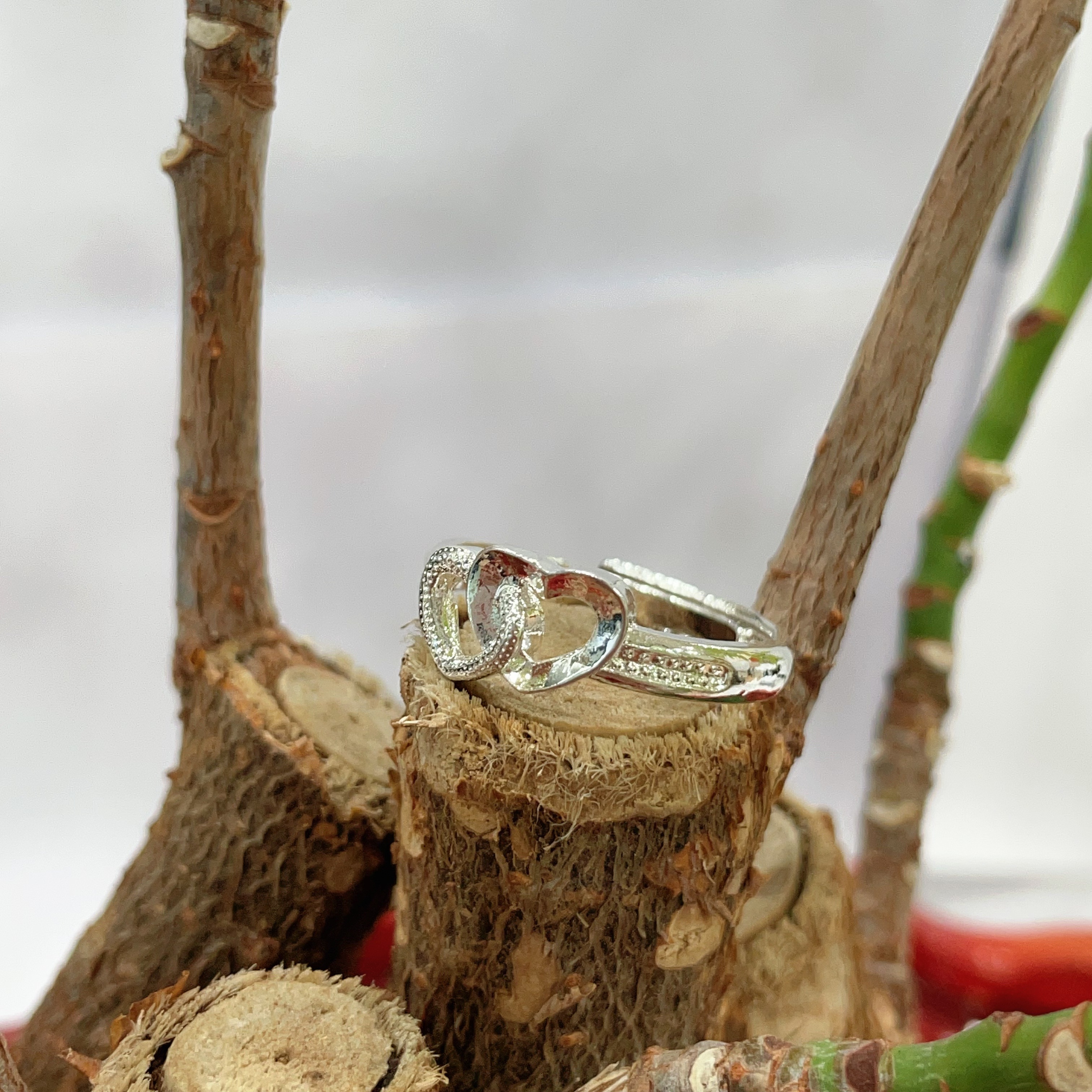 足银戒指 气质设计师素款金戒心心相印复古小众百搭设计感56