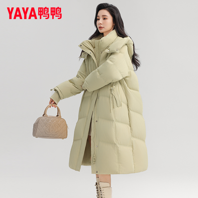 鸭鸭官方长款羽绒服女2025新款冬季过膝连帽加厚保暖御寒蓄热外套