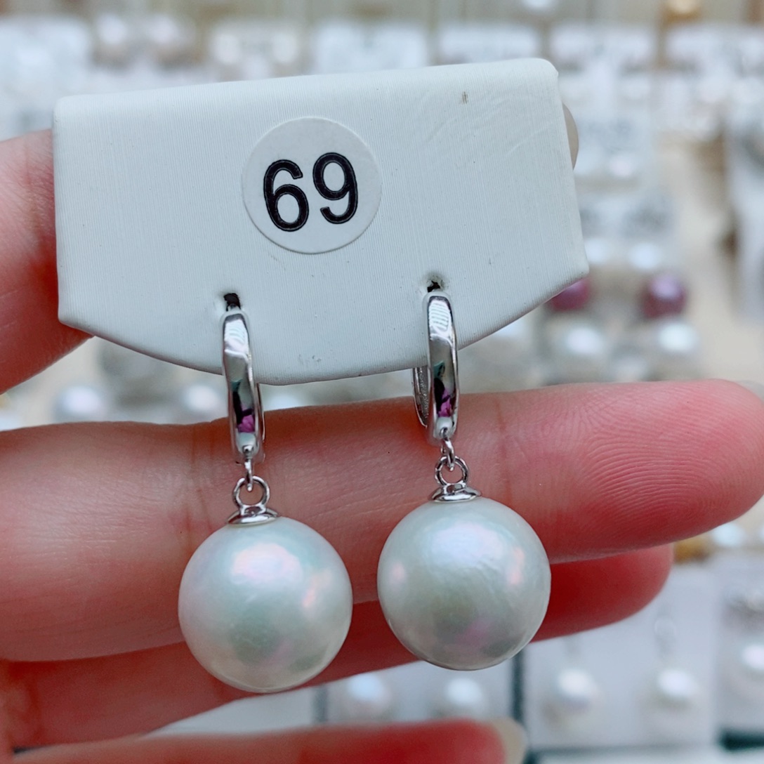 善***4银S925镶嵌淡水珍珠耳饰12mm