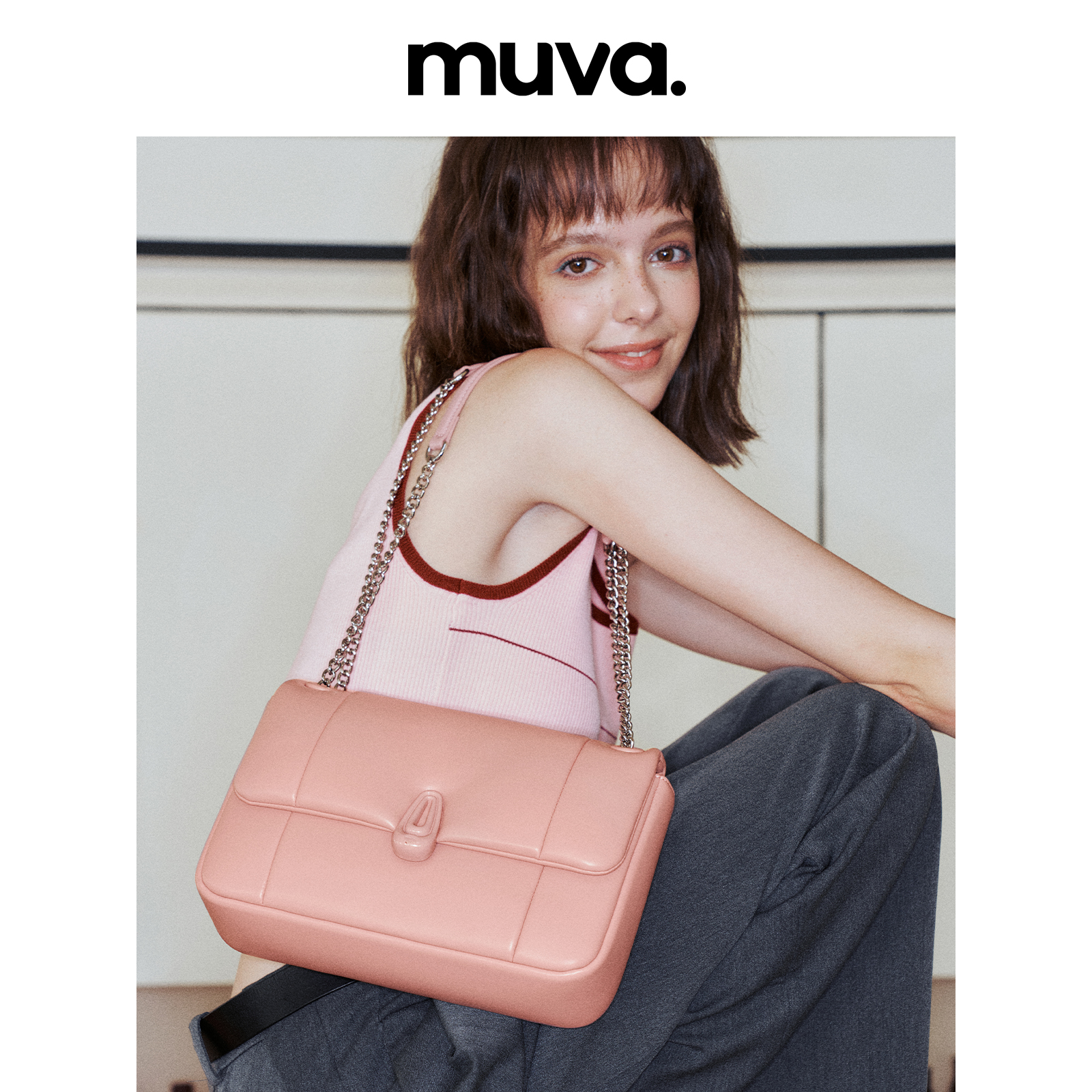 MUVA百搭软皮云朵小方包女 小香风单肩包链条斜挎包2023秋冬新款