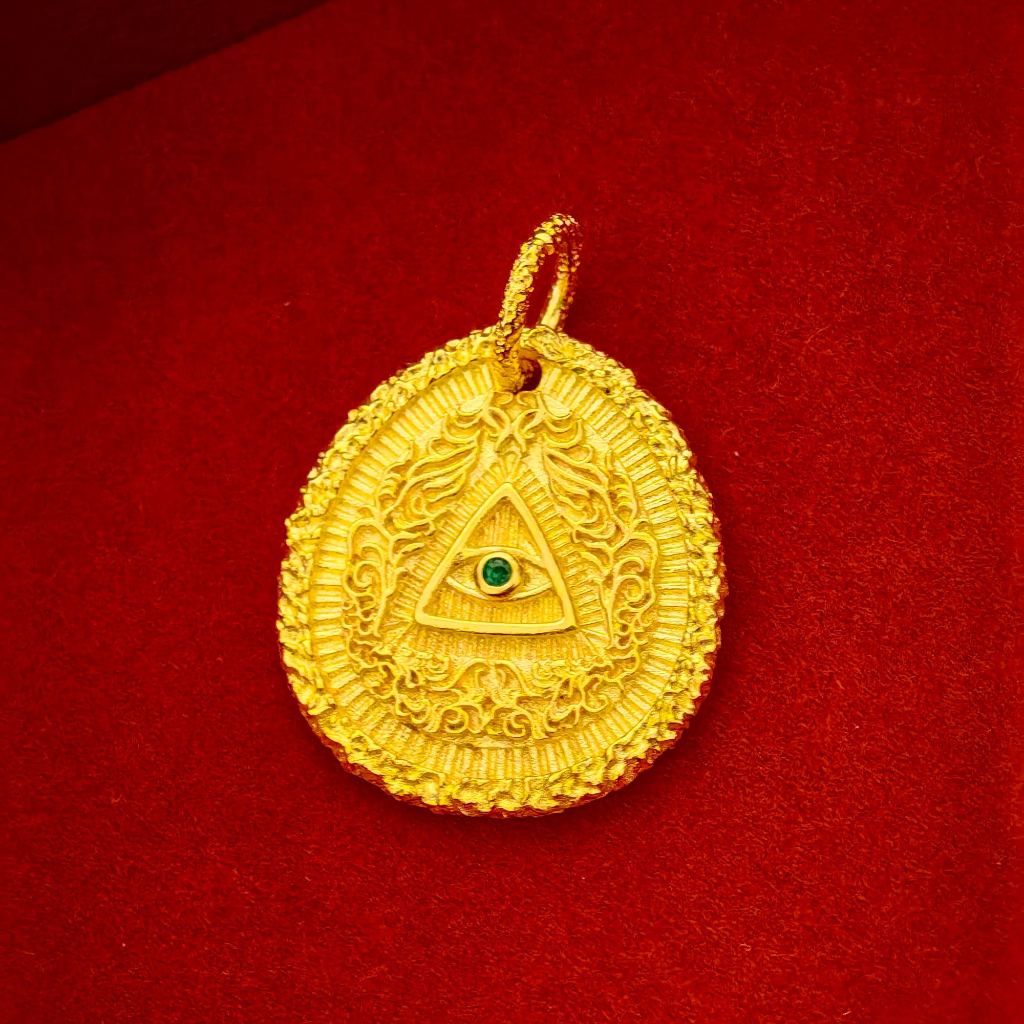 吊坠足银珐琅 唐草纹上帝之眼双面吊坠山海圆牌挂坠