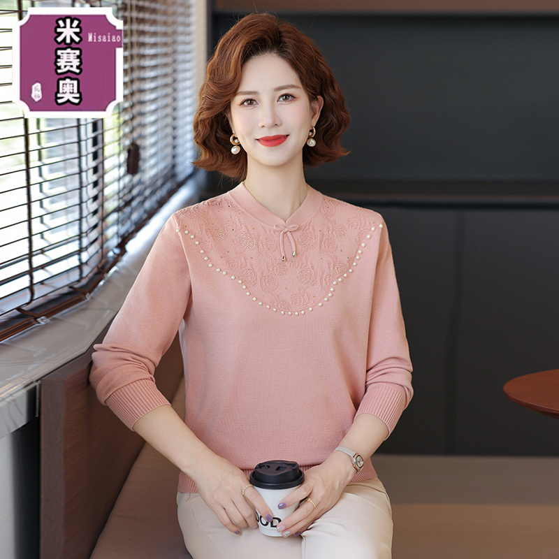 时尚妈妈秋装新款洋气针织衫中老年女装毛衣大码宽松减龄打底上衣