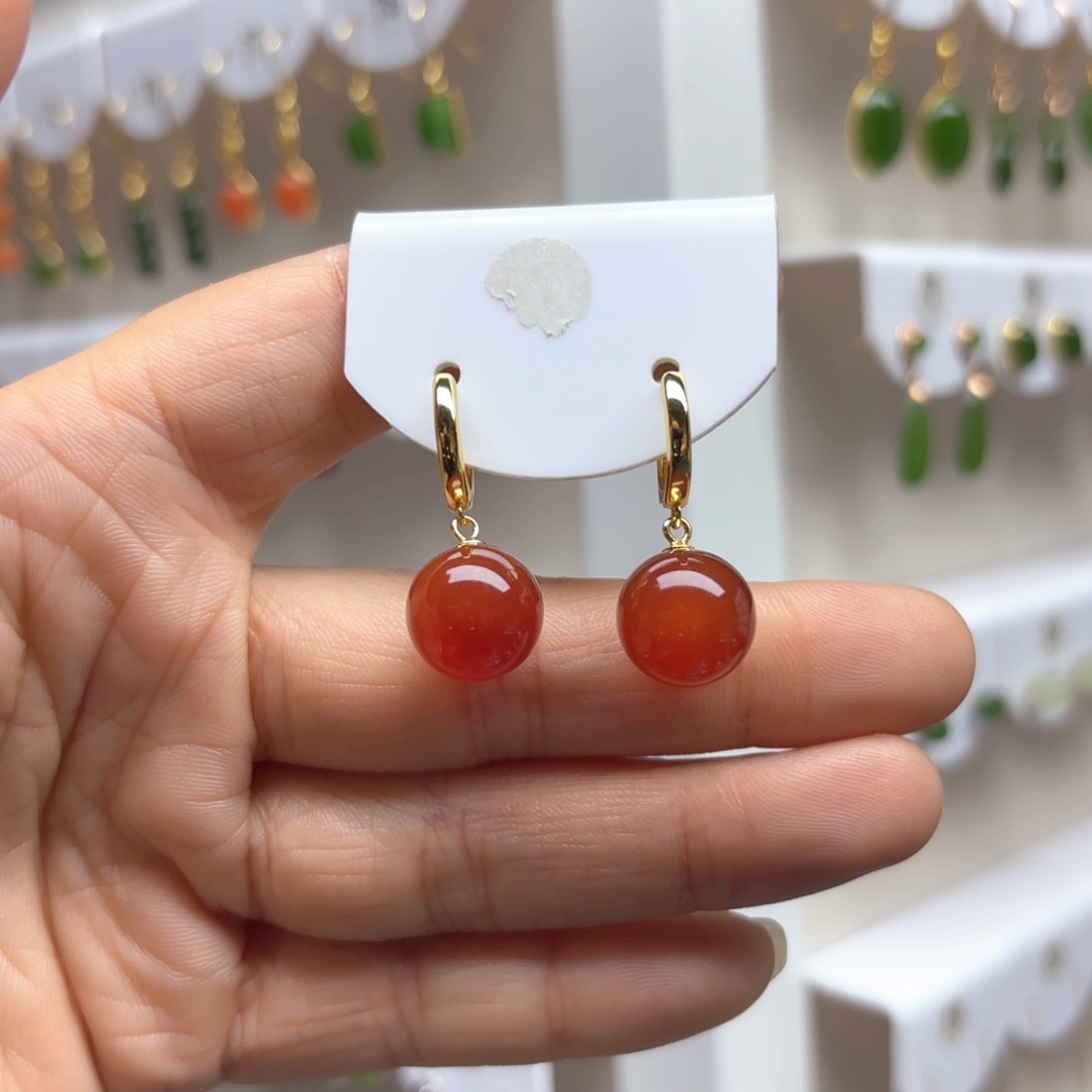 玛瑙/玉髓耳饰银S925镶嵌