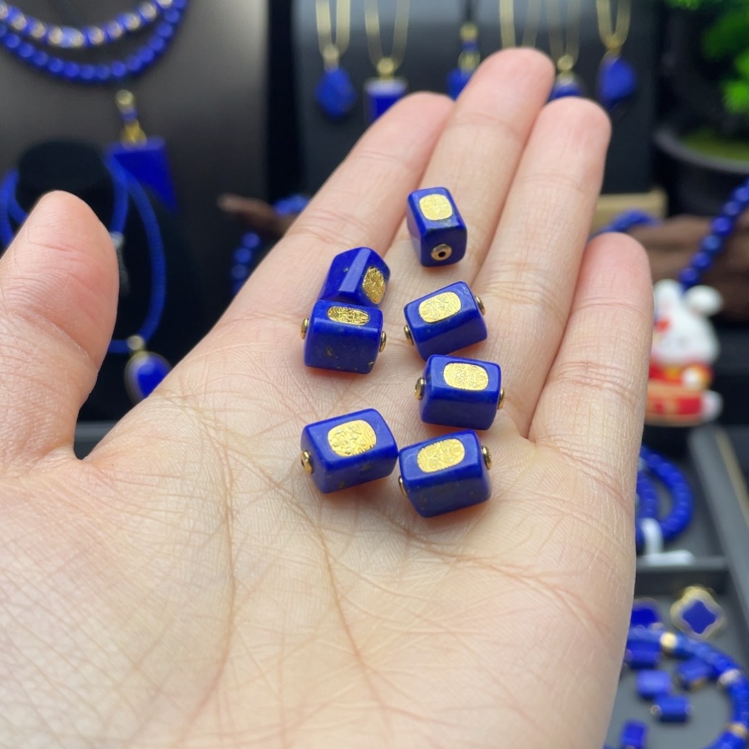 银S925镀金镶嵌青金石单珠原石多样性一个