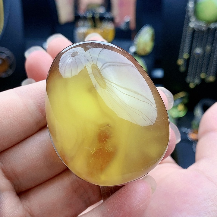 琥珀裸石银S925镶嵌月**光手镯