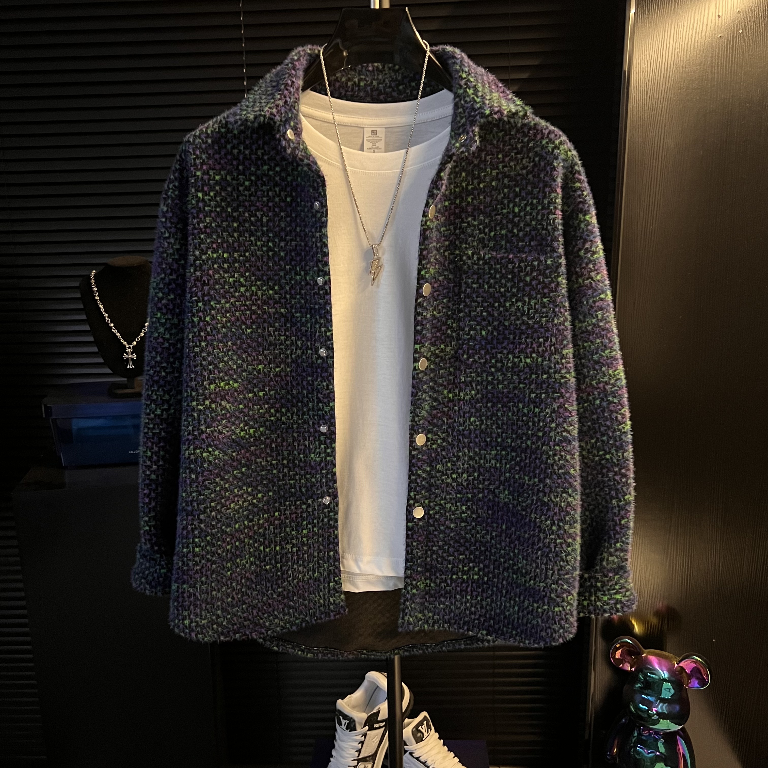 MJ【运费补贴】港澳秋冬季小香风外套编织时尚潮流休闲百搭男士上衣