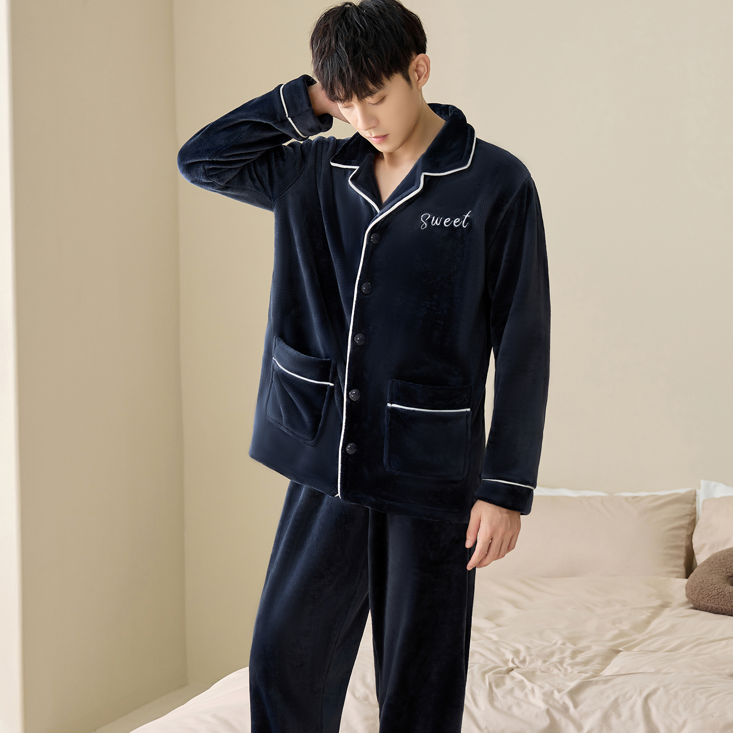 2025新款珊瑚绒睡衣男冬季加厚男士套装加绒法兰绒秋冬家居服男款
