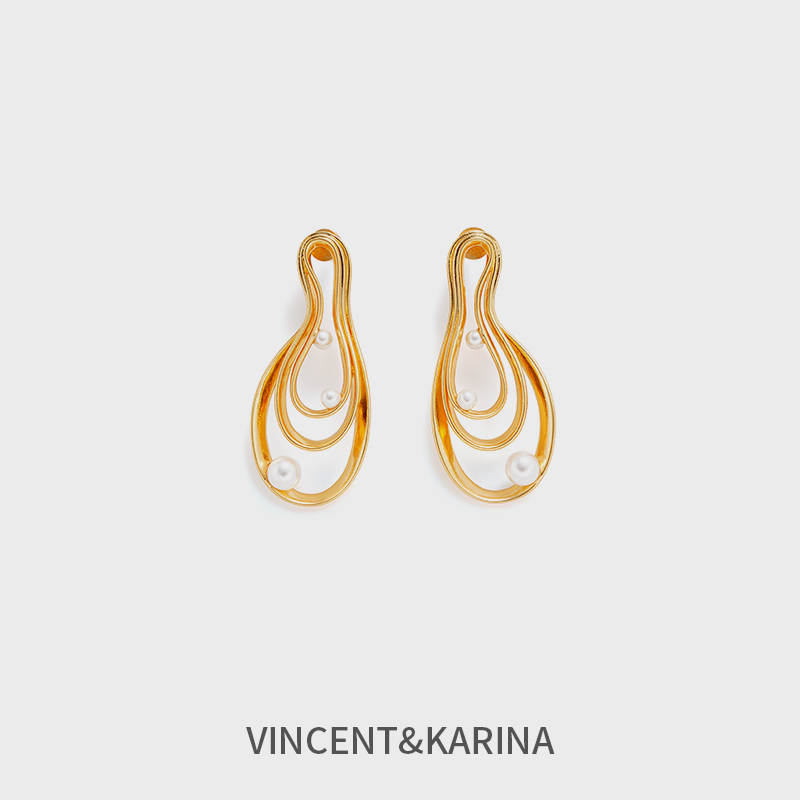VINCENT&KARINA 铜合金耳饰 【柔雾】几何曲线时尚气质轻奢女士耳环