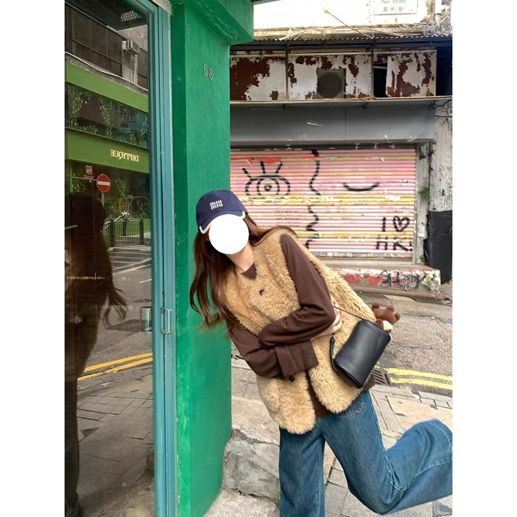 【小黄梨】人造皮草 “欧尼马甲”仿羊羔毛皮草马甲立领女马夹