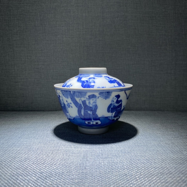 青花故事纹盖碗茶碗
