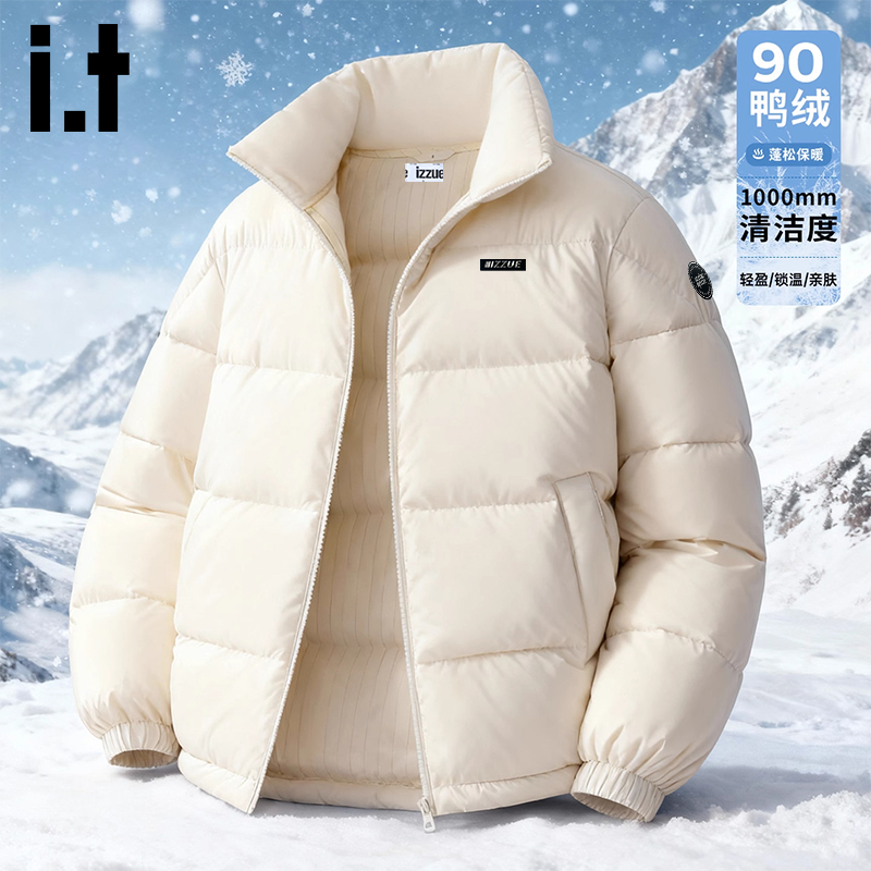 i.t izzue短款羽绒服男女同款蓬松保暖立领面包服男士冬季外套潮 