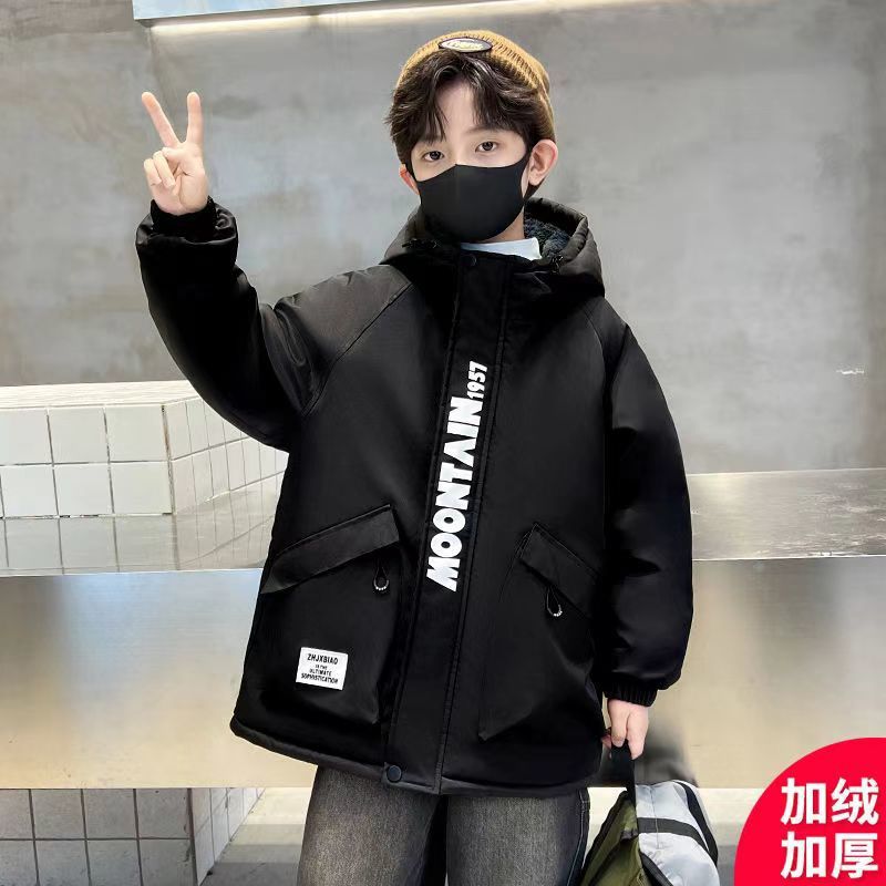休闲风加绒冬季外套新款棉衣男童中大童儿童棉服冬款男孩克服加厚