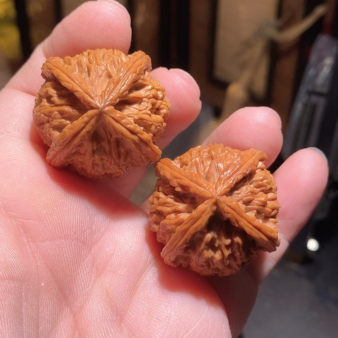 文玩核桃把件38三角白四棱