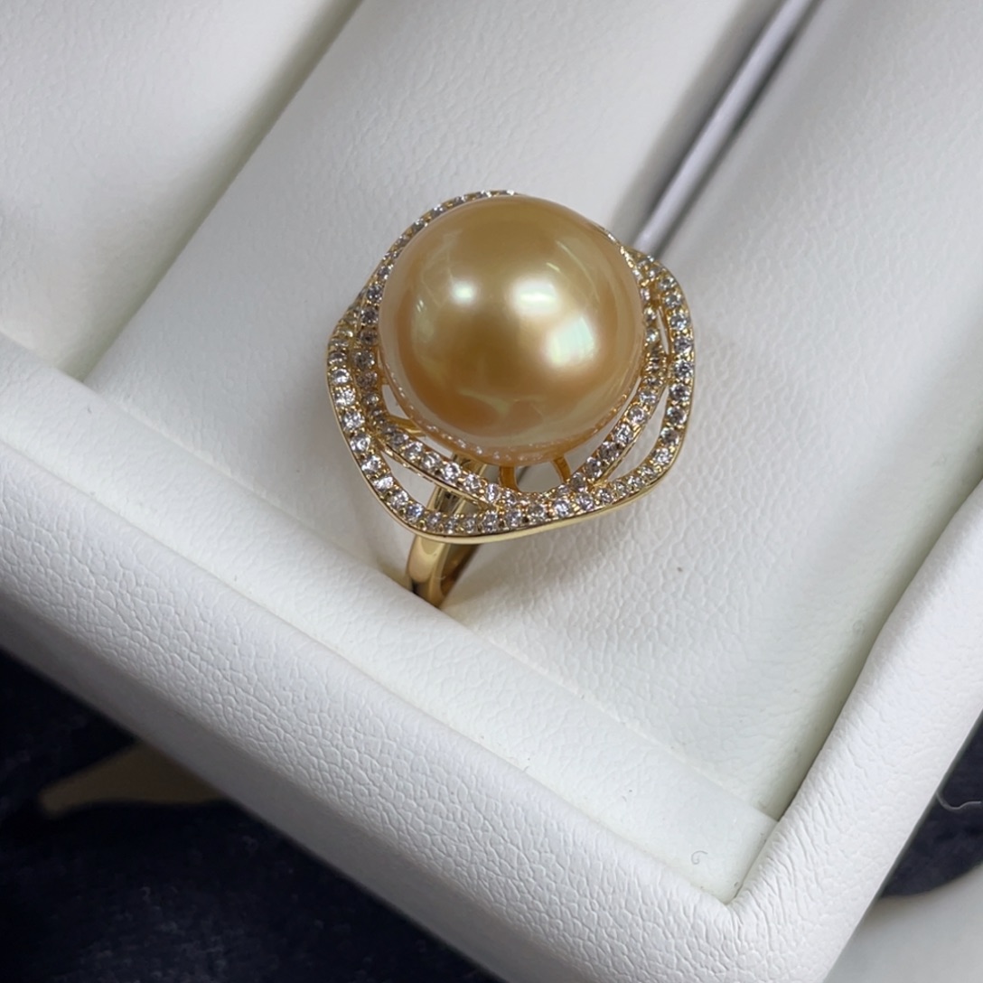 戒指海水珍珠银S925镶嵌12.9mm