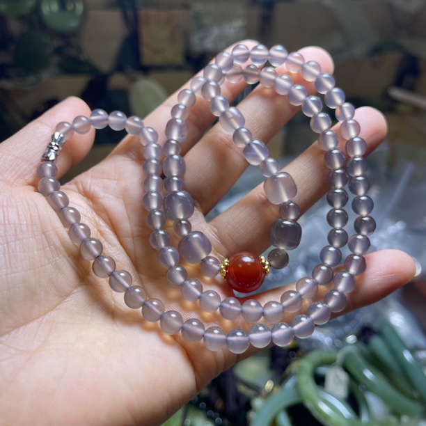 天然冰烟紫色妈妈链一条时尚年轻洋气毛衣链锁骨链