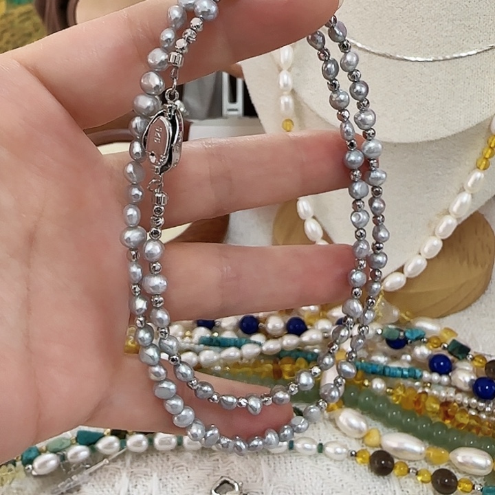 颈饰未镶嵌淡水珍珠无核淡水银蓝克旭有纹