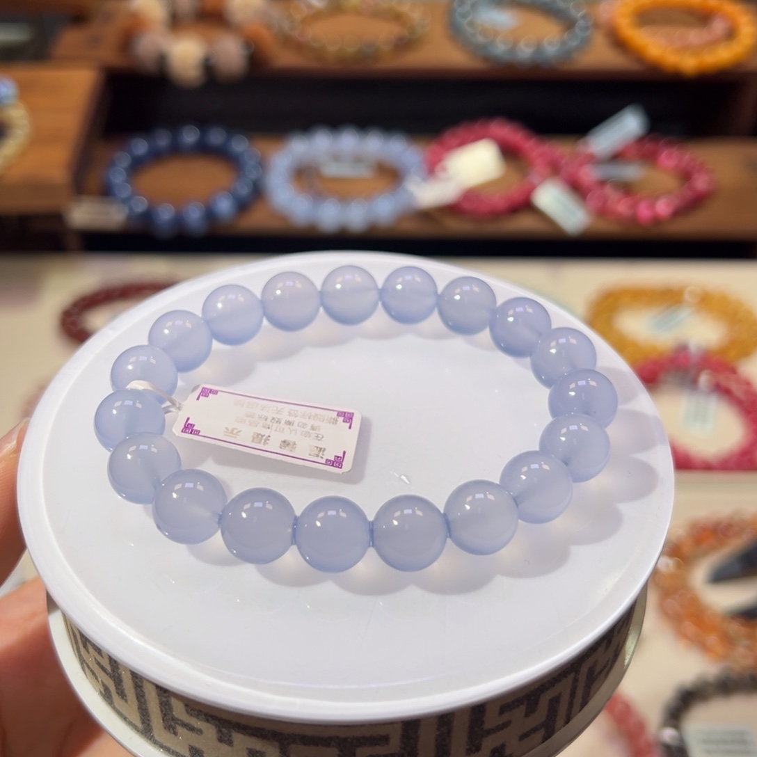 玛瑙/玉髓未镶嵌手链10m巅峰级冰种透线蓝玉髓