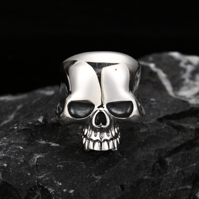 925银戒指 时尚简约高级感光面骷髅戒指 