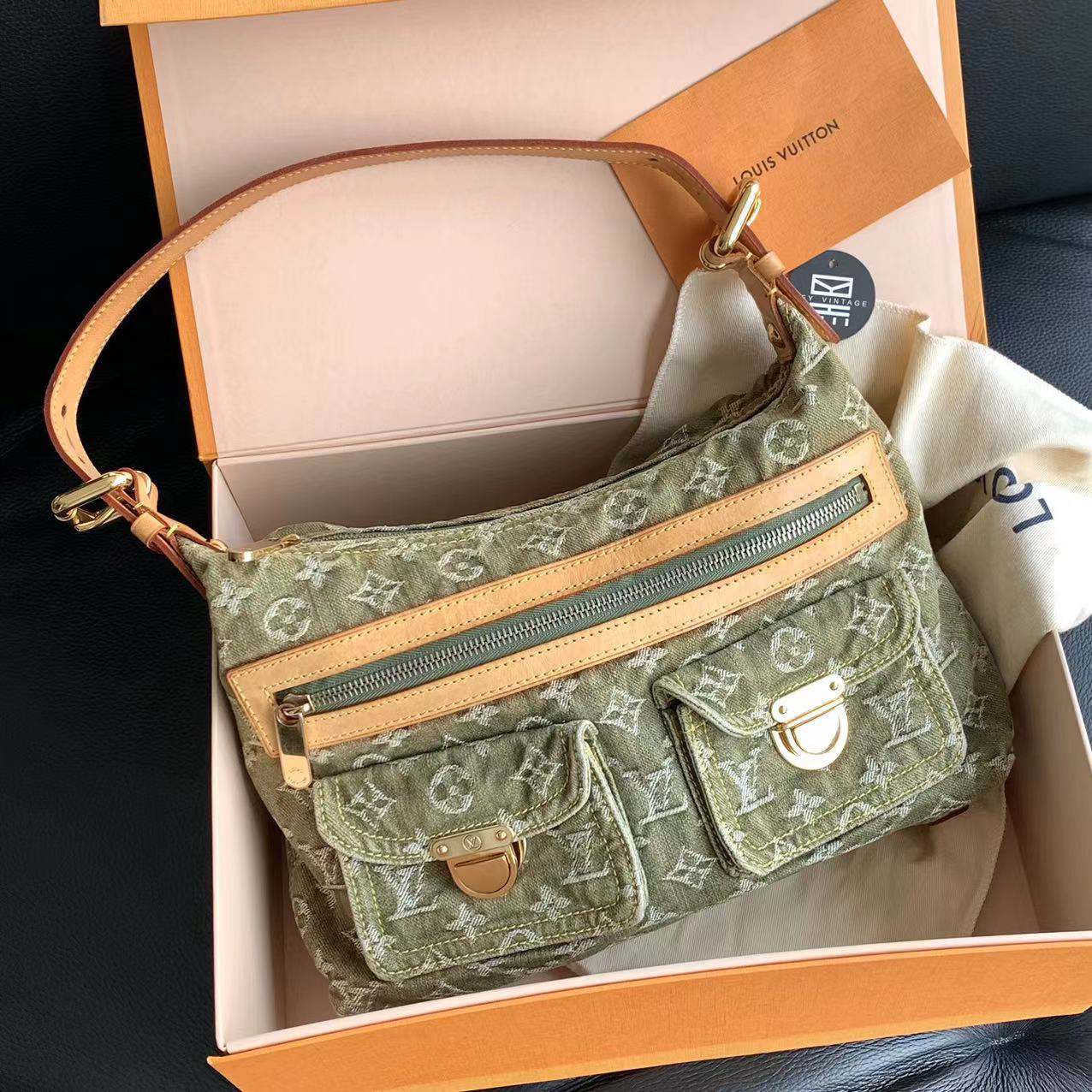 95新 LouisVuitton/路易威登 绿色丹宁牛仔baggy包 14777674