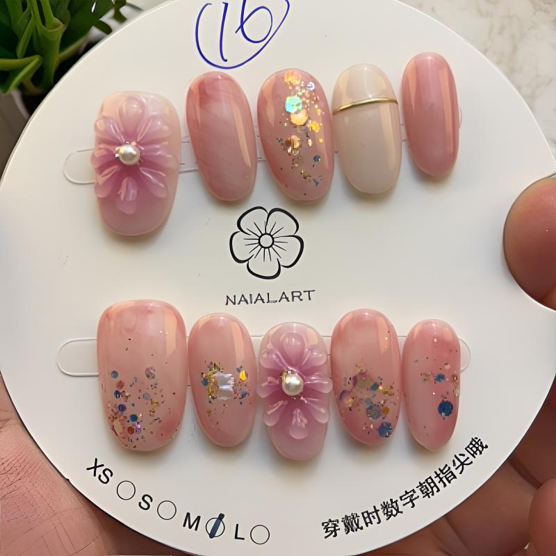 粉色可爱小短甲手工穿戴甲片日常气质美甲