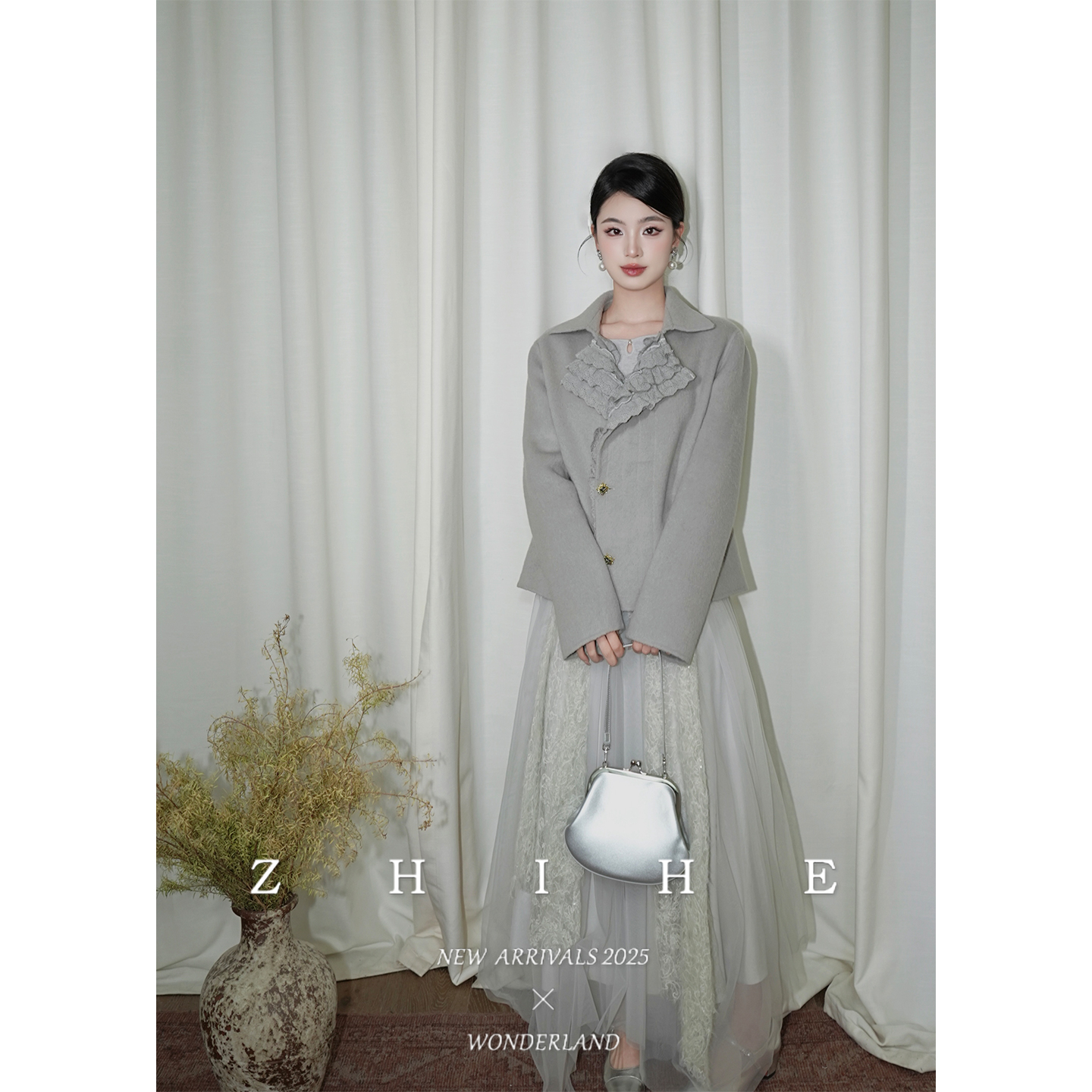 无艳一禾【雾都恋人】手工坊-100绵羊毛双面呢大衣+蕾丝纱半裙