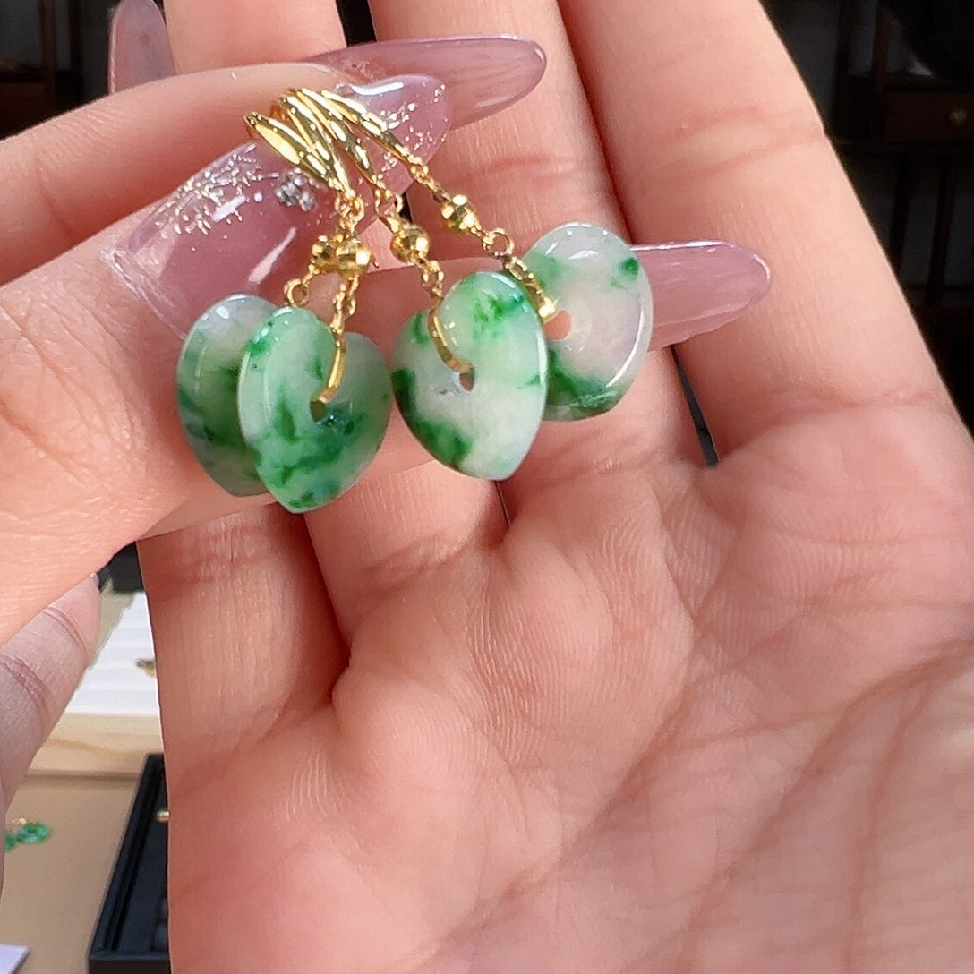 翡翠耳饰18K金镶嵌多样性发货一幅