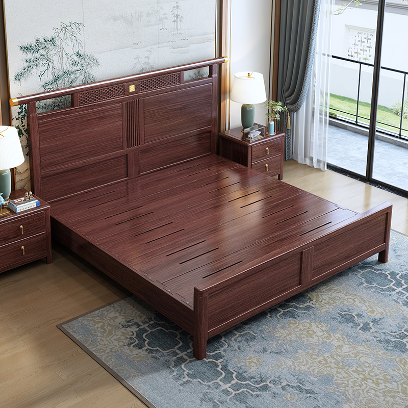 现代新中式乌金木实木床官帽床卧室家用1.5 1.8米双人床婚床