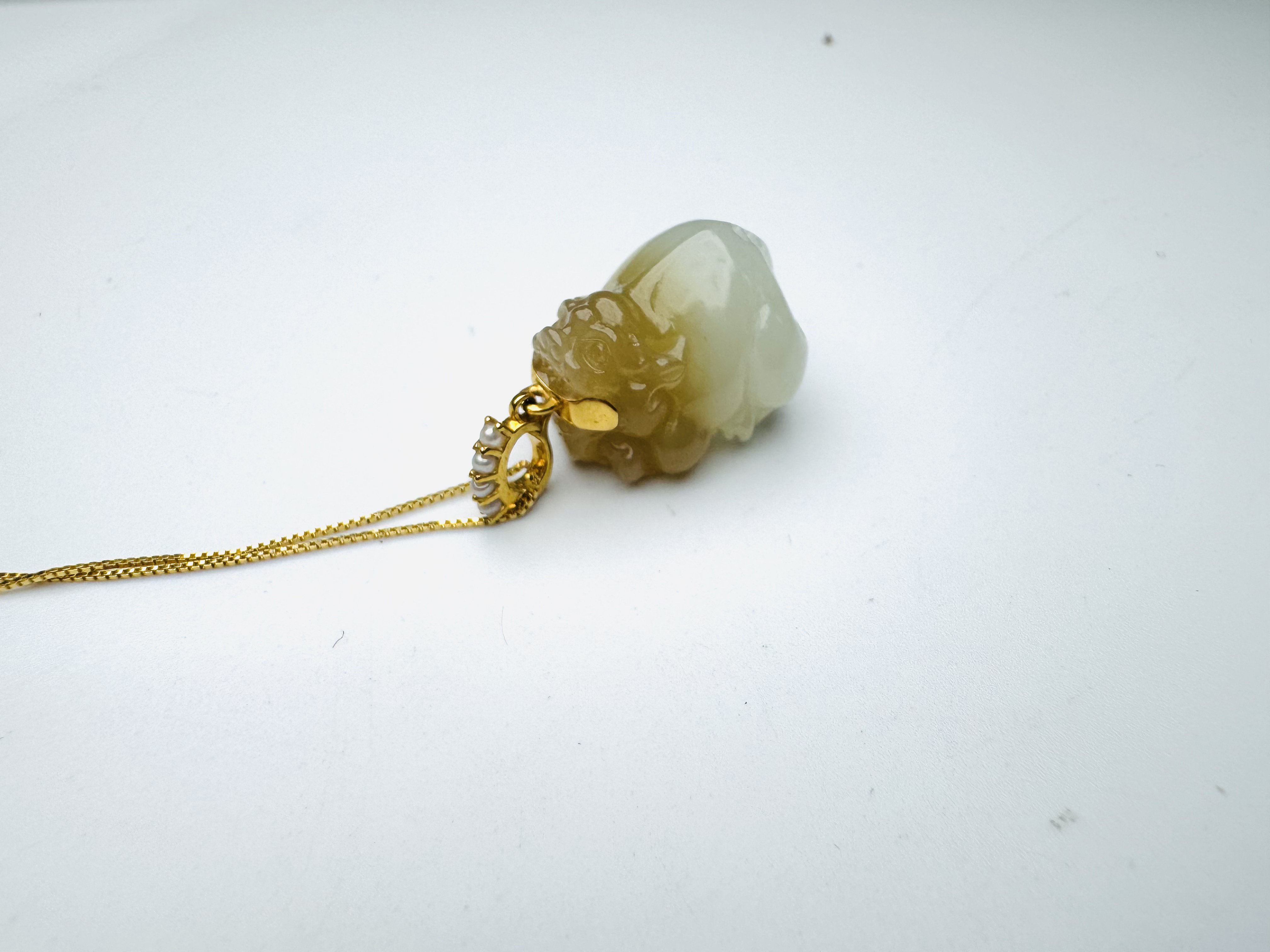 18k金镶和田玉貔貅吊坠/2748