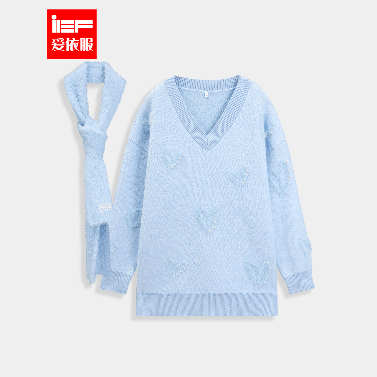 IEF/爱依服2025冬季新款韩版日常百搭休闲温柔甜美V领毛织中上衣