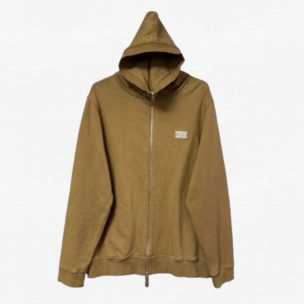 99新 BURBERRY/博柏利 卡其色胸前徽章字母拉链外套/L码/70905