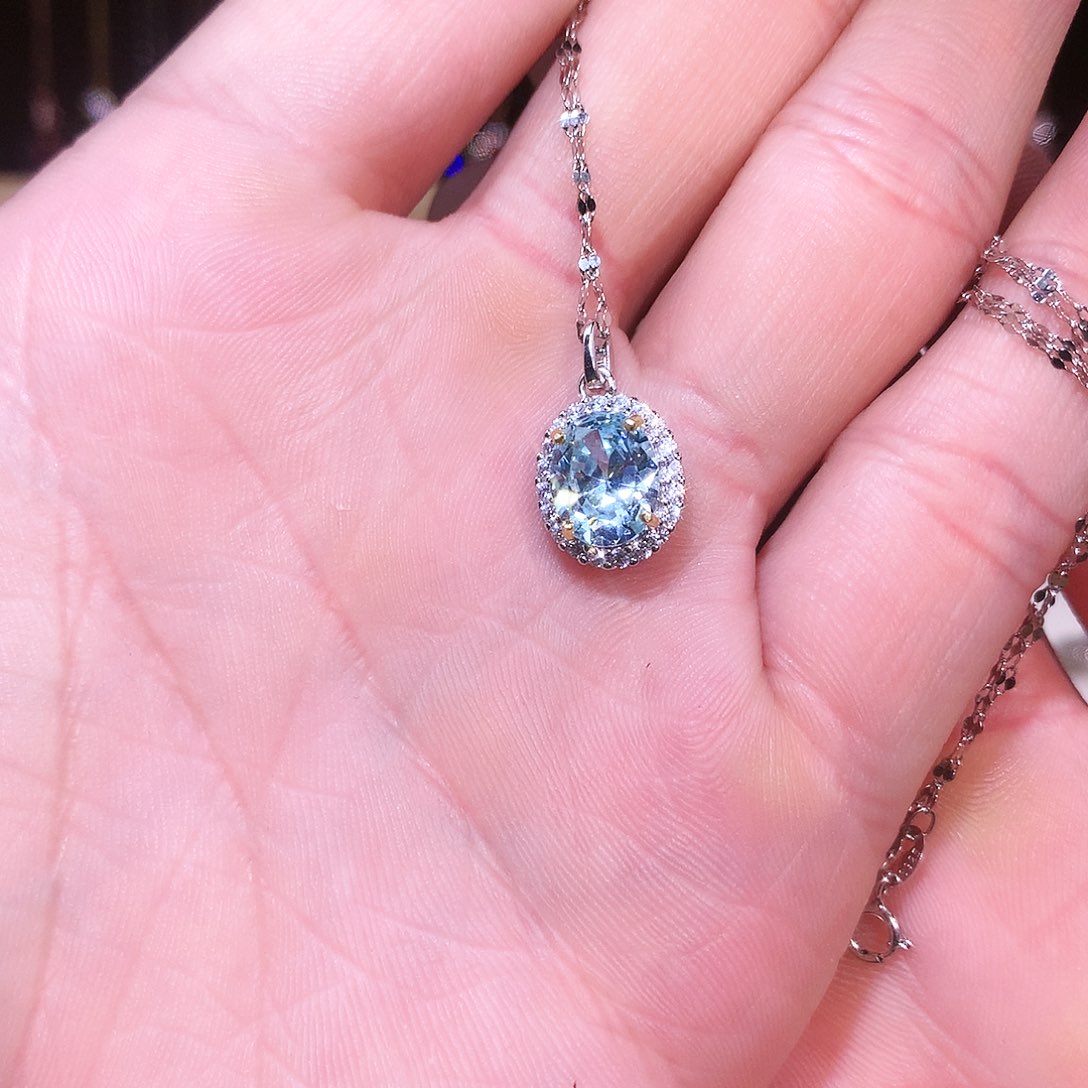 海蓝宝石吊坠(赠链)银S925镶嵌