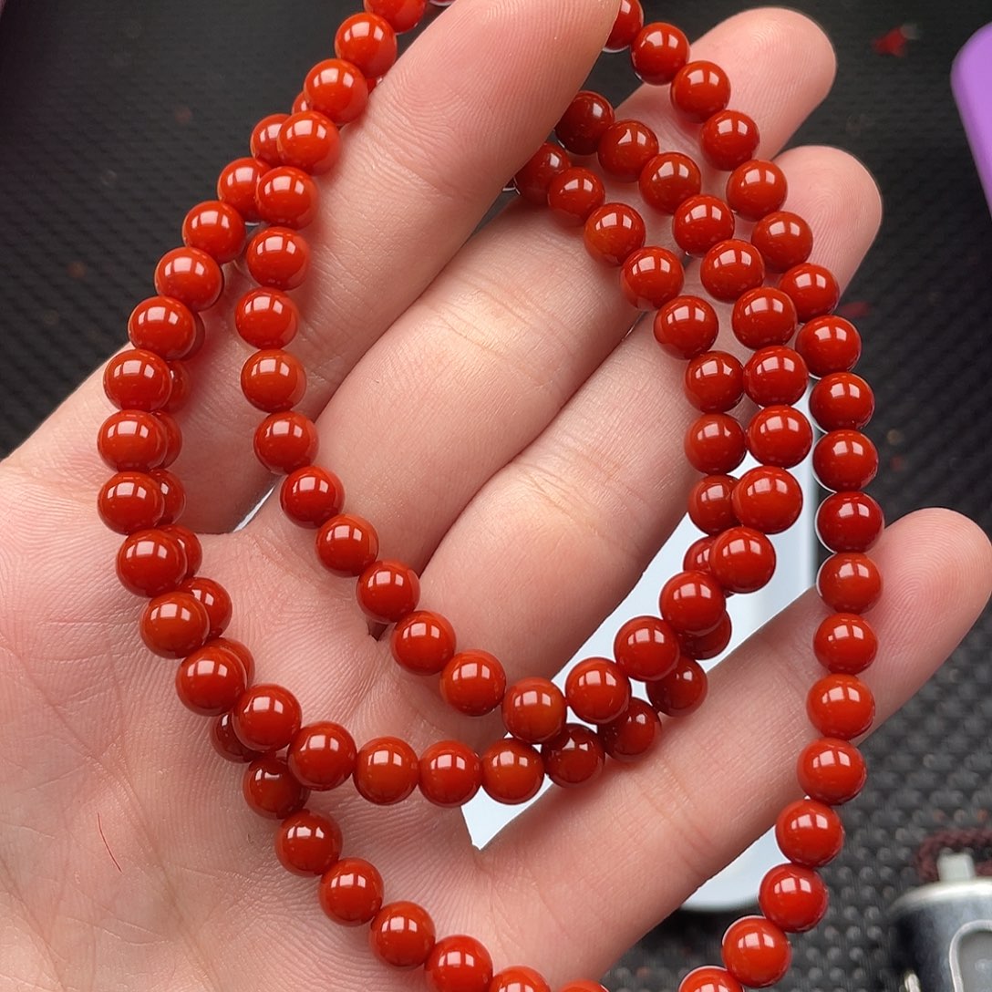 南红玛瑙未镶嵌6mm柿子红圆珠108颗长链