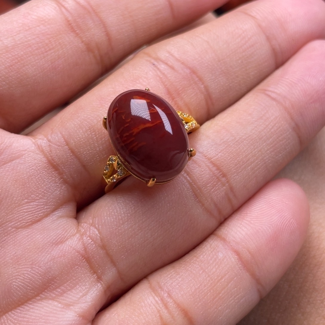 南红玛瑙珠宝奇石银S925镶嵌戒指