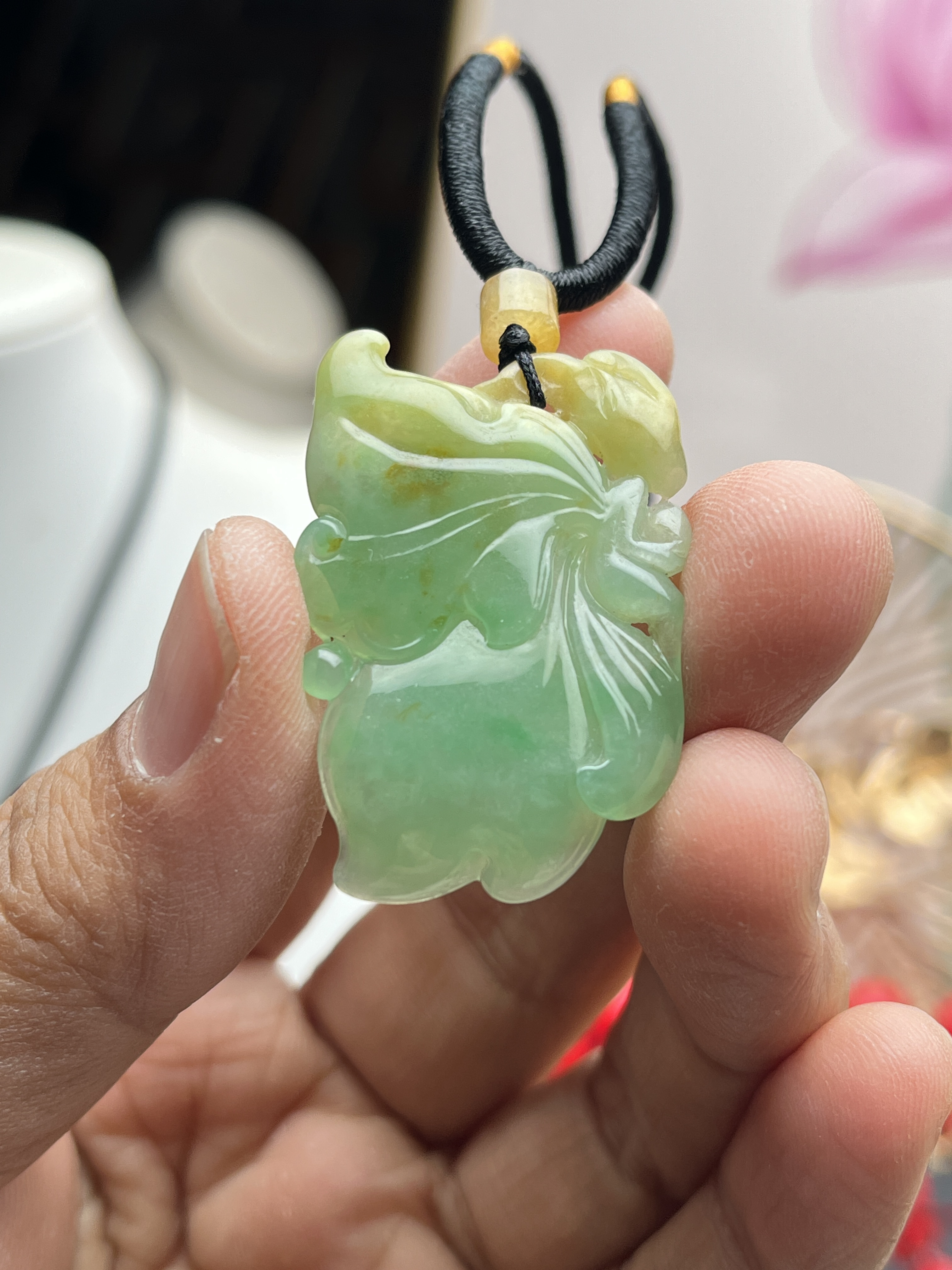 清！天然缅甸翡翠A货黄加绿蝴蝶仙子