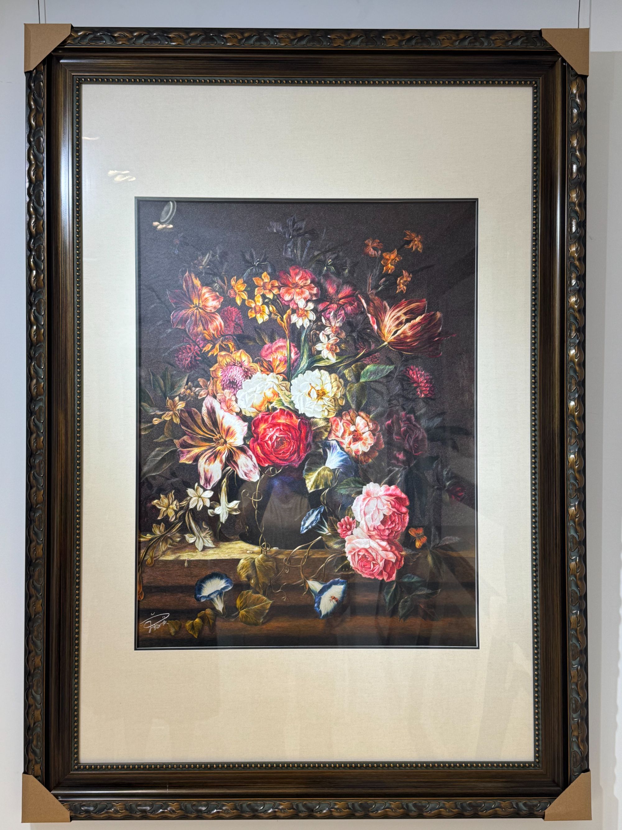 苏绣刺绣花卉静物欧式竖幅装饰画可用于客厅餐厅走道挂画油画