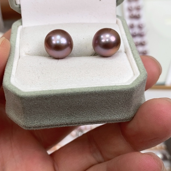 淡水珍珠耳饰银S925镶嵌11-12mm正圆