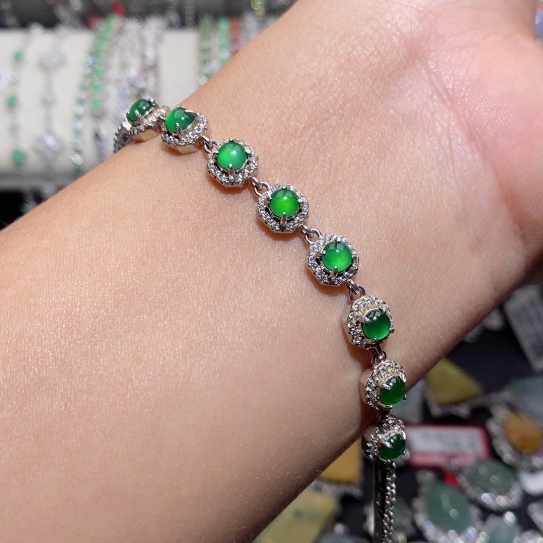 翡翠手链银S925镶嵌j j j jk