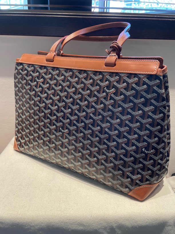 99新  大吉中古/戈雅 黑棕色小号老花托特单肩包