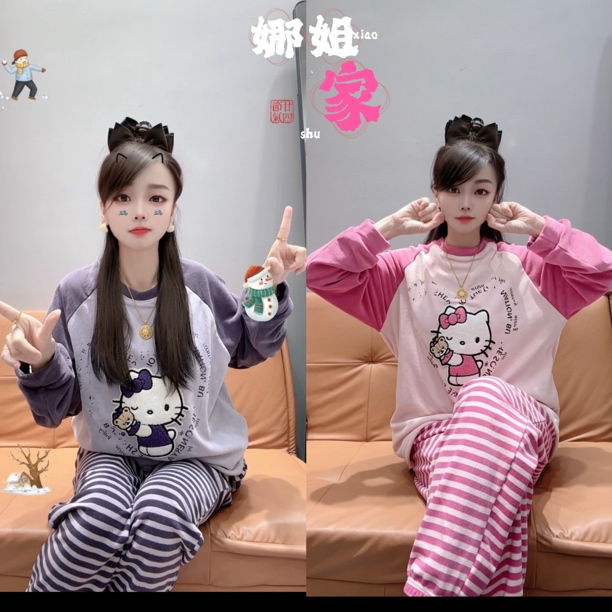 娜姐新款2025秋冬季海岛绒长袖长裤保暖可爱外穿家居服682