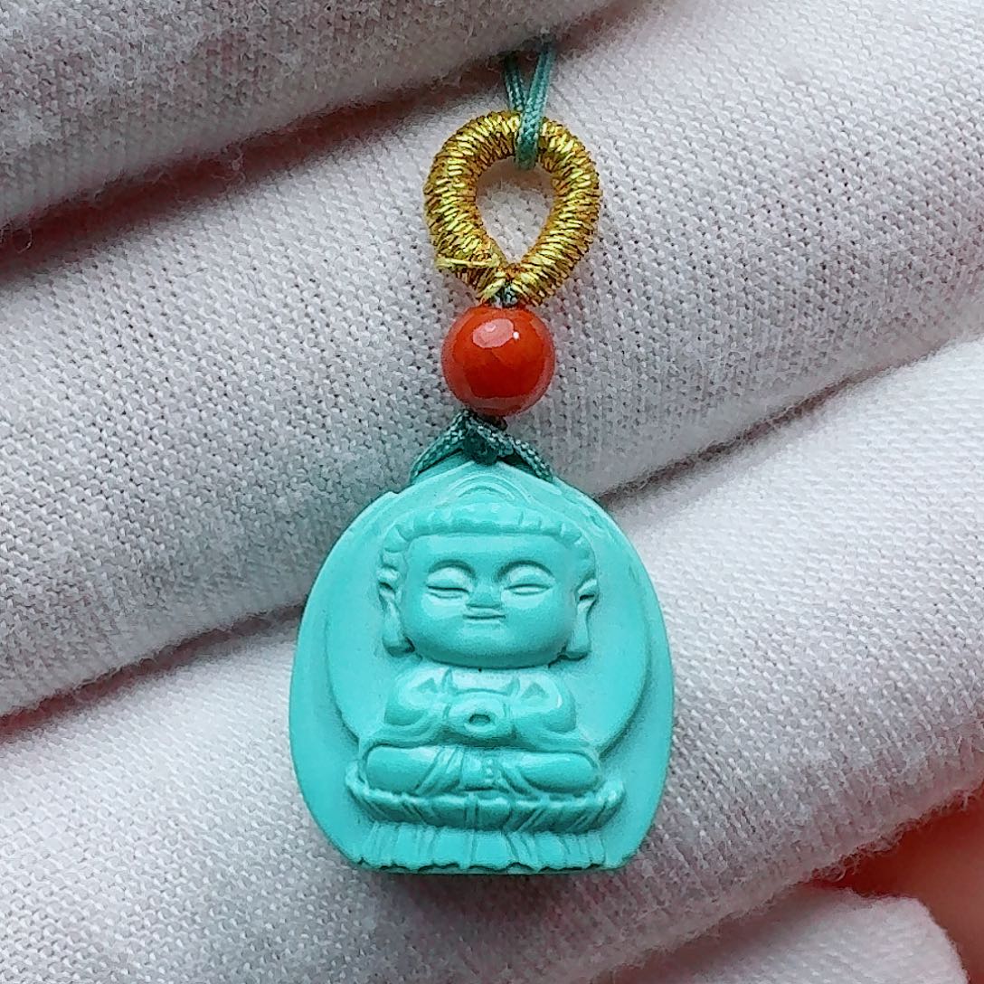 未镶嵌绿松石珠宝奇石精工宝宝佛吊坠