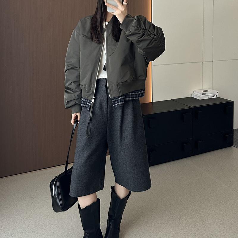 韩版格子拼接棒球夹棉外套宽松显瘦棉服女5337-9801