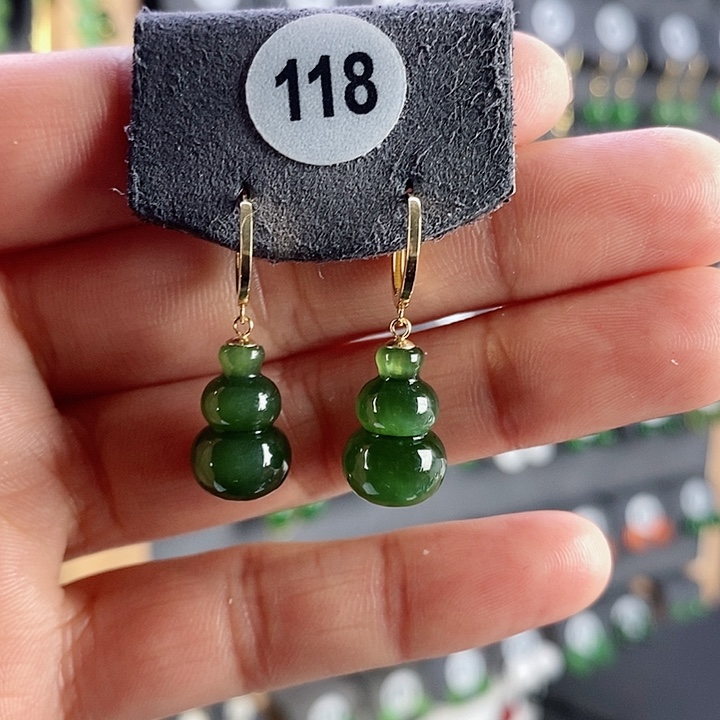 和田玉耳饰18K金镶嵌