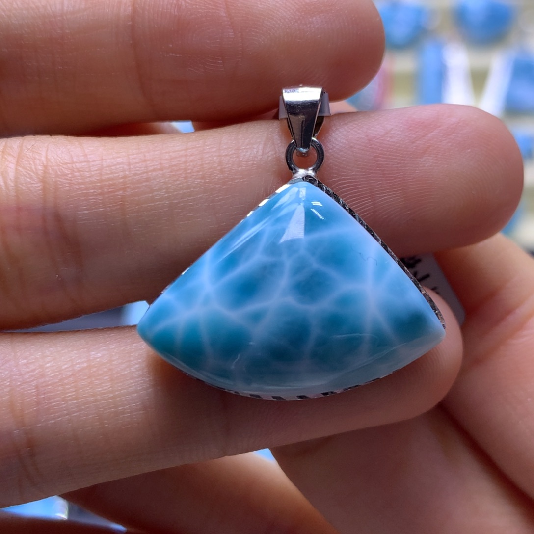 针钠钙石（海纹石）银S925镶嵌吊坠(不含链)吊坠色差略异