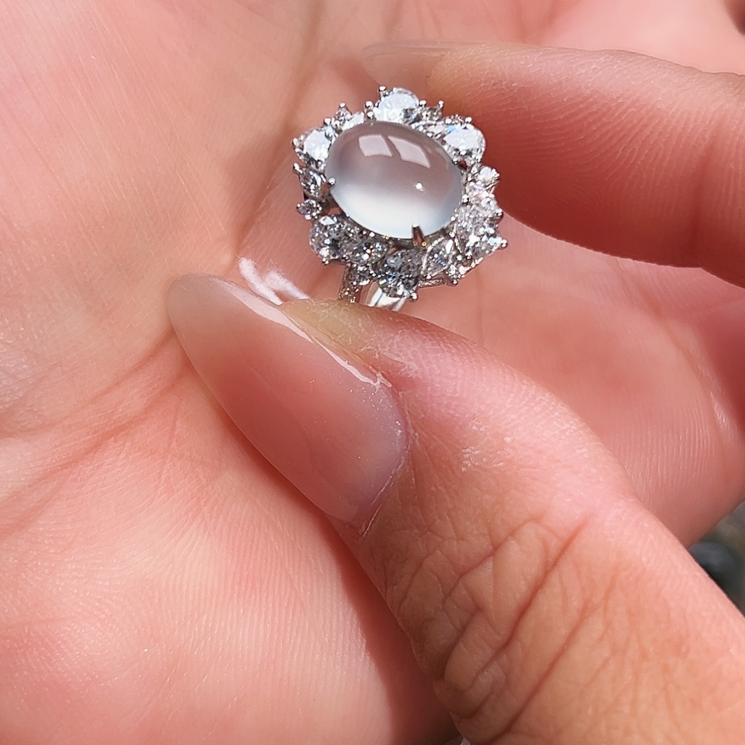 翡翠银S925镶嵌戒指缅甸天然A货翡翠戒指