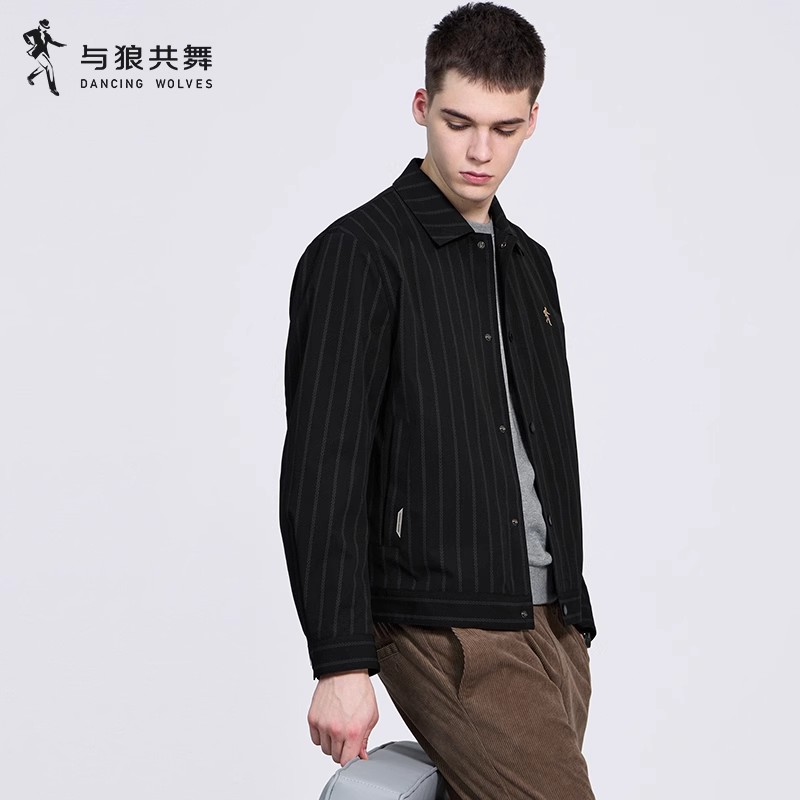 【竖条纹】与狼共舞翻领夹克男士2025秋季新款时尚潮流男装通勤外套