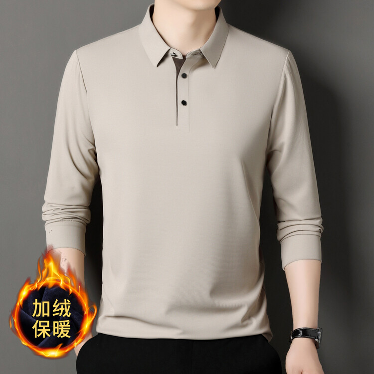 男士新款加绒加厚POLO衫高档透气纯色休闲商务翻领拼色门禁T恤衫