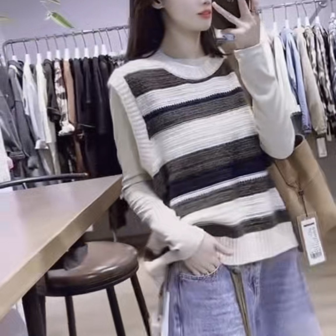 绵羊毛背心毛衣橘色